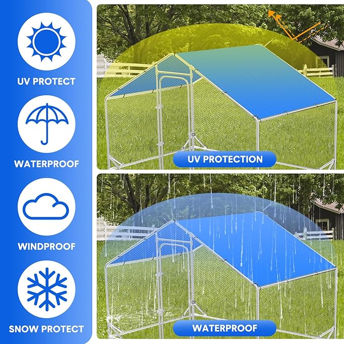 Nuanchu Chicken Coop Cover Waterproof and UV, 11.3 * 6.3 FT Chicken Run Cover for Winter with 18 Ball Bungees Cords Coop Tarp Shade Cloth for Large Coop Walk in Run Pen(Blue)