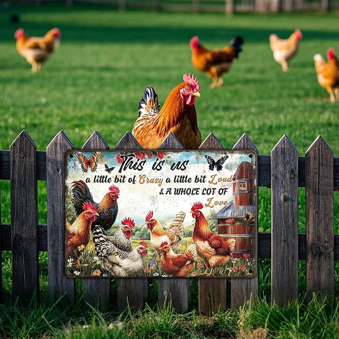 Vintage This Is Us A Little Bit Of Crazy A Little Bit Loud Chicken Metal Sign Chicken Coop Poster Wall Decor Home Garden Outdoor Farmhouse Plaque 12x16 Inch