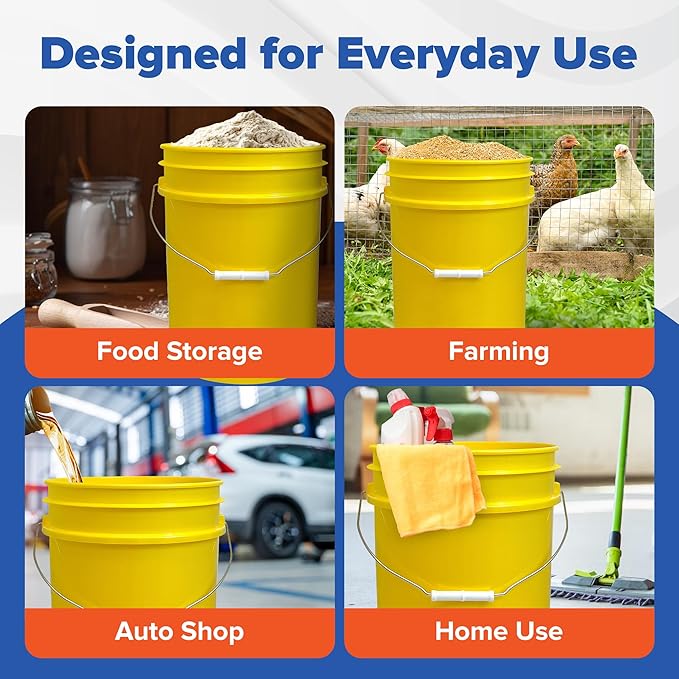 ePackageSupply 5 Gallon Plastic Bucket with Airtight Lid | Made in USA | Food Grade Bucket | BPA-Free | Heavy Duty 90 Mil All Purpose Pail | One 12" Rubber Mallet & One Lid Opener Included | 3 Pack