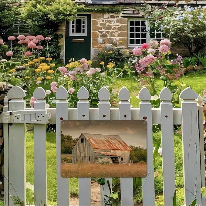 Rustic Barn Landscape tin sign Vintage Farmhouse Metal Sign for Garden Yard Cafe Porch Home Kitchen Outdoor Wall Decor Gift 8 x 8 in