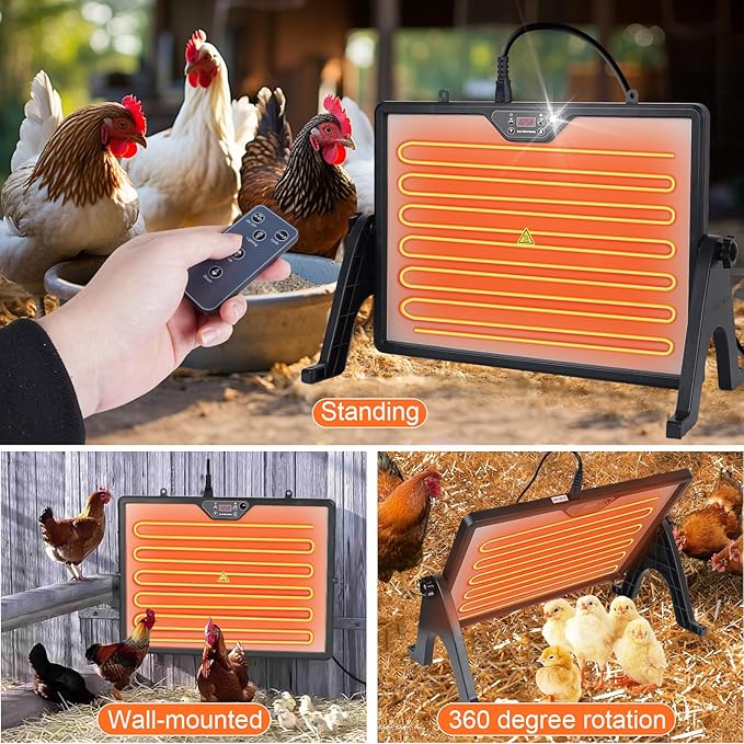 Chicken Coop Heater Radiant Chicken Heater for Inside Coop 180W with Remote Control Timing Function, Adjustable Temp, Light, Perfect Chicken Coop Accessories Kitten Puppy Pets for Winter(Fahrenheit)
