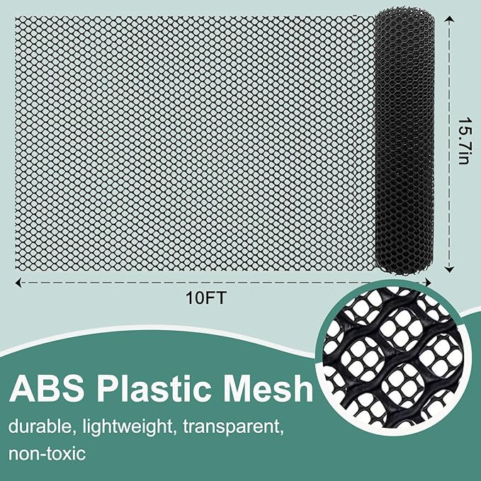 Chicken Plastic Wire Fencing Mesh - Heavy-Duty Plastic Chicken Black Wire Fence Mesh for Gardening, Barrier Netting, Poultry Dogs Rabbit Fencing (Black, 15.7IN x 10FT)