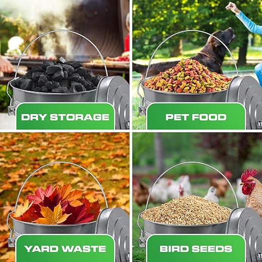 Plexon 6 Gallon Small Metal Trash Can with Locking Lid and 10 Gallon Trash Can with Locking Lid Outdoor Galvanized Garbage Bins for Poultry Feed Bird Seed Storage Ash Garbage Trash Bin, Bundle