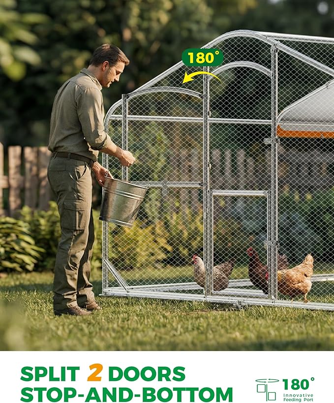 Large Metal Chicken Coop with Run, 12.6FT Walk-in Chicken Run for Yard with Waterproof & Anti-UV Cover, Spire Roof Outdoor Poultry Cage for Chickens Ducks Rabbits Backyard Farm with Ladder