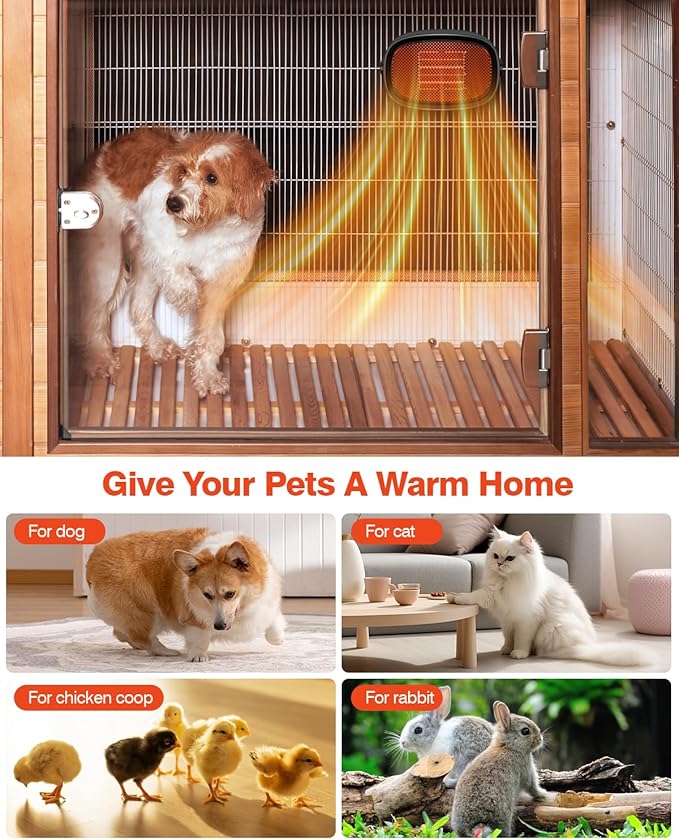 600W Dog House Heater with Thermostat, Pet Warmer for Cold Winter, 6.5 Ft Anti Chew Cord, Pet House Heater for Cold Winter Kennel & Outdoor Cat Shelter,Chicken Coop