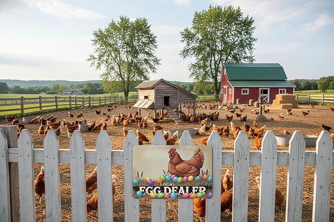 Local Egg Dealer Funny Chicken Coop Sign Farm Fresh Eggs Aluminum Sign Humorous Poultry Farm Decor Gift for Chicken Lovers Rustic Metal Sign 8x12 Inches Style-05