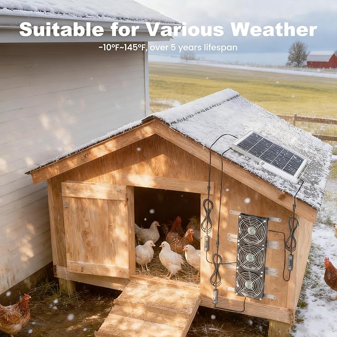 Solar Chicken Coop Fan 3 Kit, 25W Solar Powered Greenhouse Fan Outdoor Waterproof, Solar Exhaust & Intake Fans, Strong Airflow for Outside Shed Dog House Air Circulation Ventilation Cooling