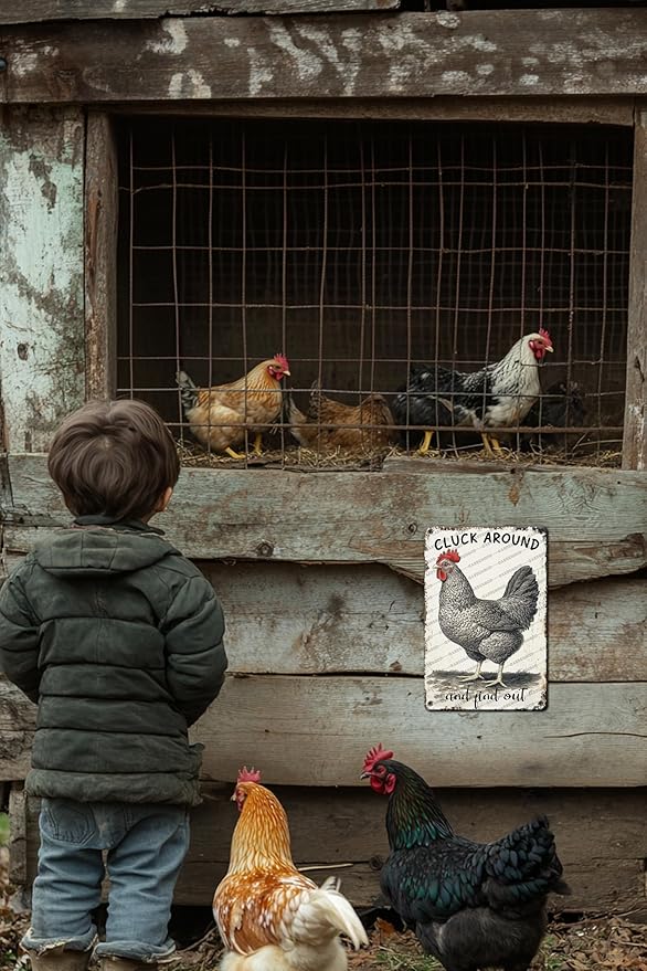 Cluck Around And Find Out Chicken Tin Sign For Chicken Coop Home Yard Outdoor Chickens Plaque Wall Decor Art 12x8 Inch