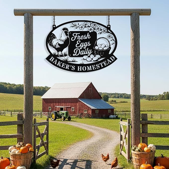Personalized Chicken Coop Metal Signs, Custom Farm Chicken Coop Sign, Customized Farm Metal Signs Outdoor, Custom Large Hanging Hen House Sign for Farms, Barn, Farmhouse, Ranch