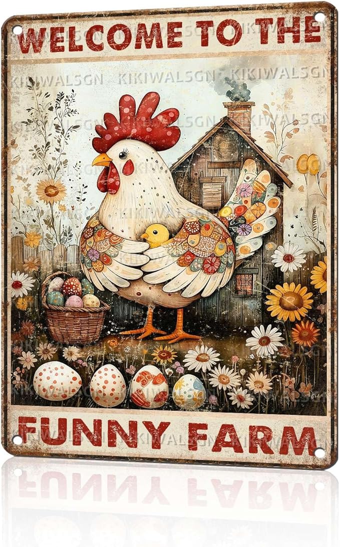 Chicken Metal Sign Chicken Coop Metal Decor Welcome To The Funny Farm Tin Signs Vintage Farmhouse Poster Rustic Wall Decor For Home Farm Poultry House Cafe Kitchen Bar Yard Gate 16 * 12 In