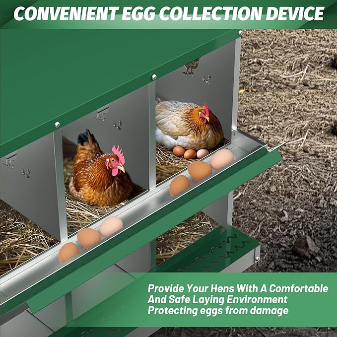 Chicken Nesting Boxes, 8-Compartment Metal Egg Laying Box with Swing Perch and Secure Lid – Versatile Wall Mount or Free Standing Suitable for Various Chicken Breeds - Green