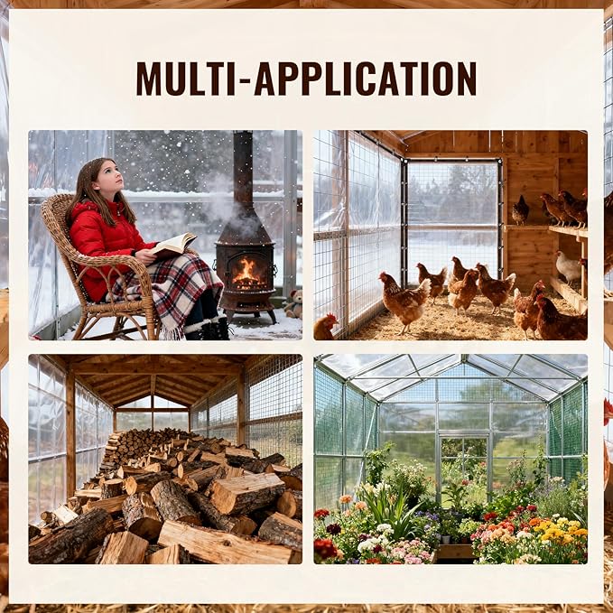 4x8 Ft Chicken Coop Cover for Winter - Waterproof Chicken Coop Tarp with Elastic Cords & Rope, Durable Protection for Large Chicken Runs