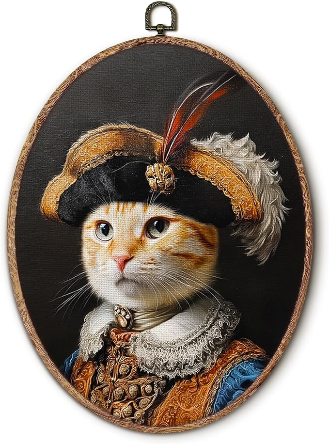 Hxlac Victorian Cat Oval Wall Art Framed, Vintage Cat Oval Wall Decor, Cottagecore Farm Animal Hanging Canvas Prints Wall Sculptures for Home Living Room Bedroom Decor, 8.5x11.5 Inch