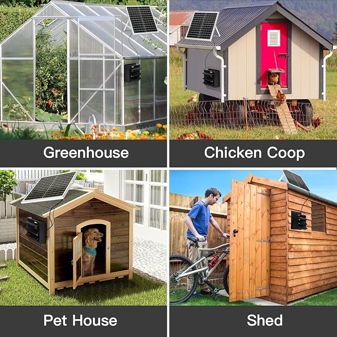 Solar Powered Exhaust Fan, 25W Solar Panel +10" Shutter Ventilation Vent Fan for Outside Greenhouse, Chicken Coop, Shed, Pet House