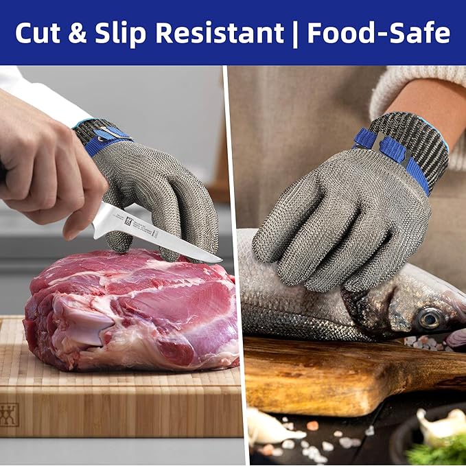 Schwer SlicePro ANSI A9 Cut Resistant Glove PR1706, Stainless Steel Mesh Metal Glove, Food Grade for Kitchen Cooking, Butcher Meat Cutting, Oyster Shucking, Mandoline, (S, 1 PCS)