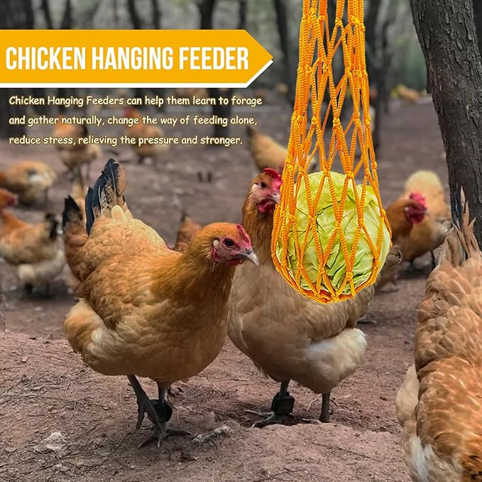 Chicken Vegetable Fruit Hanging Feeder, 5Pcs Reusable Chicken Vegetable String Bag, Chicken Coop Toys, Poultry Feeding Tool for Hens,Duck,Goose