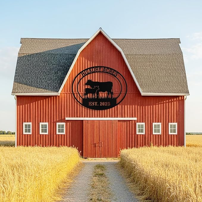 Personalized Farm Cow Calf Signs, Custom Ranch Sign, Customized Farm Metal Signs Outdoor, Custom Large Hanging Family Name Cow Sign for Farms, Ranch, Barn, Farmhouse