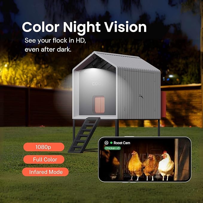 Smart Coop with Base – Weatherproof, Predator-Proof Chicken Coop with Dual Smart Cameras, Automatic Door, Solar Optional for 4-6 Chickens