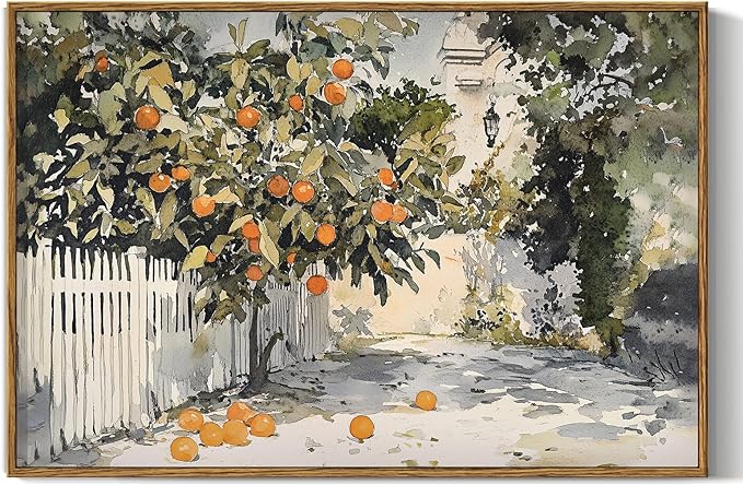 InSimSea Framed Canvas Wall Art Vintage Decor Country Orange Trees Earthy Room Decor Aesthetic Oil Painting Wall Picture Farmhouse Prints Artwork for Kitchen Living Room Bedroom 16x24in