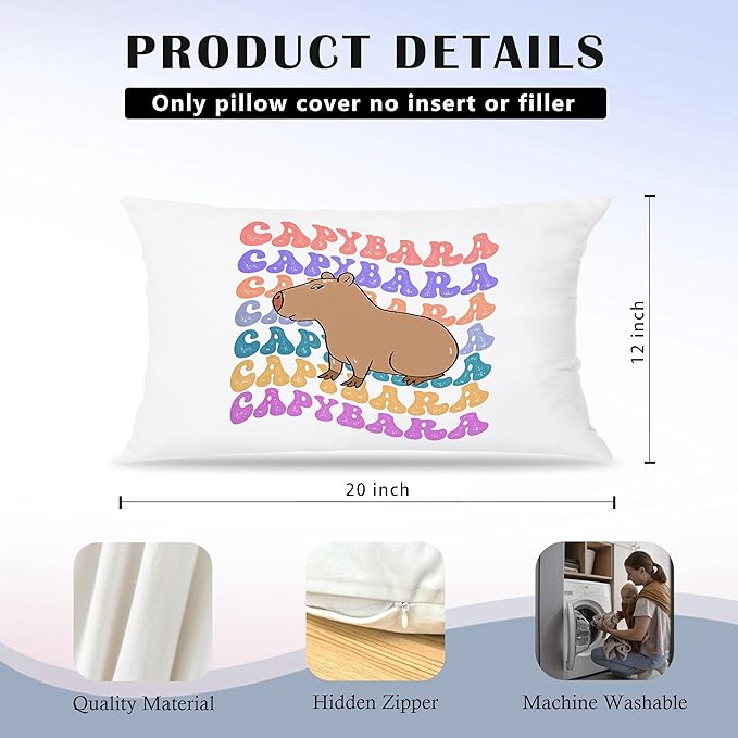 Funny Capybara Pillow Covers 12x20, Capybara Lover Gifts, Funny Animal Hydrochoerus Decorative Lumbar Pillow Covers for Home Bedroom Living Room