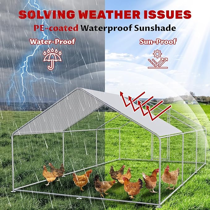 Large Metal Chicken Coop Walk-in Poultry Cage Chicken Run Pen Rabbit Duck House with Waterproof and Anti-UV Cover for Outdoor Farm Use
