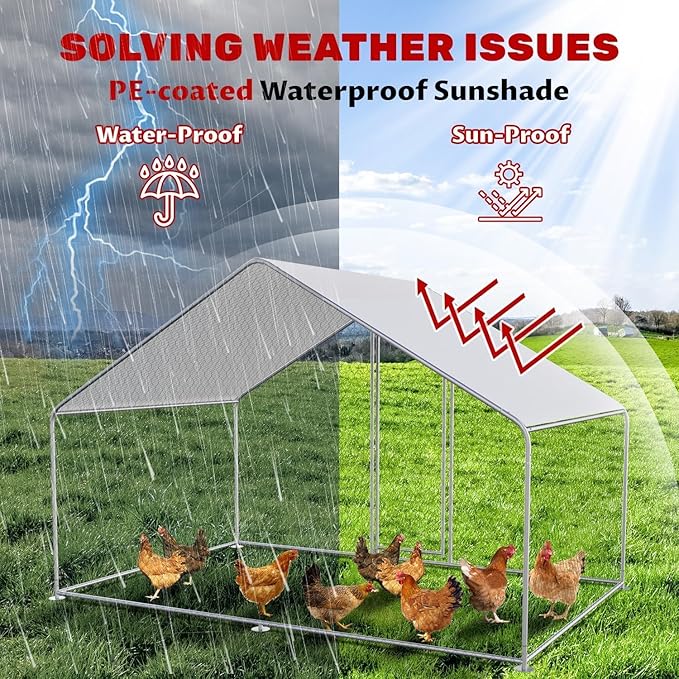 Chicken Coop Walk-in Poultry Cage Chicken Run Pen Rabbit Duck House with Waterproof and Anti-UV Cover for Outdoor Farm Use