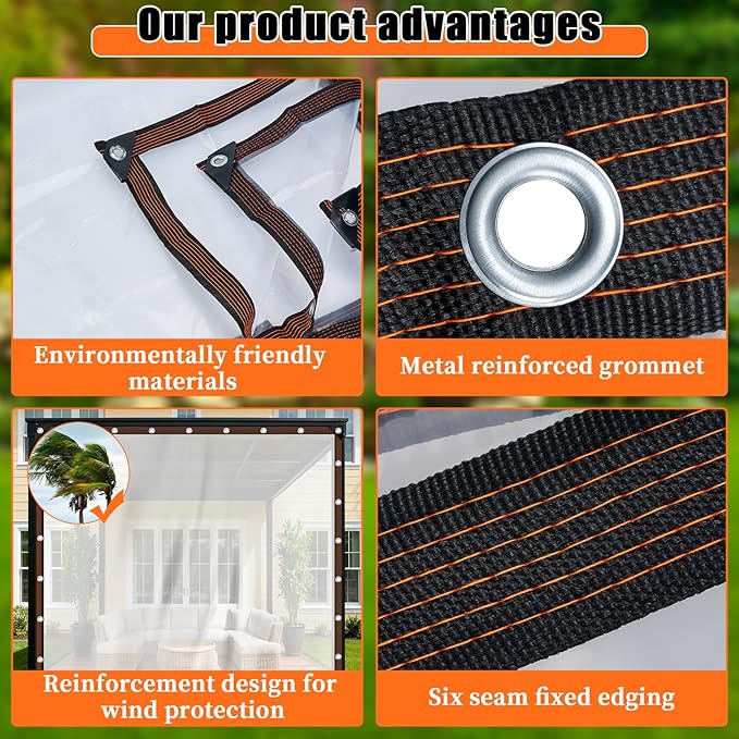ZYP 4x6ft Heavy Duty Clear Waterproof Tarps Outdoor Garden Rainproof Covering,Clear Vinyl Tarp with Grommets,Transparent Waterproof Tarpaulin for Covering Henhouse Porch Canopy Plant Camping