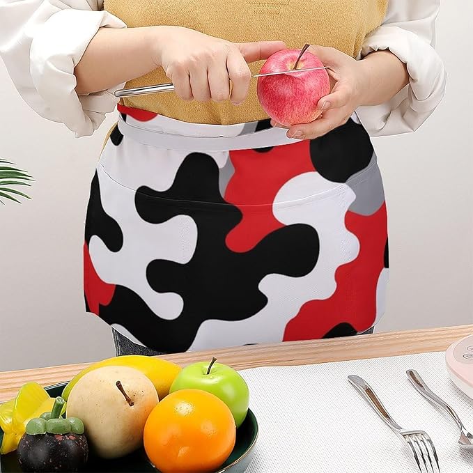 Unisex Apron for Cooking Server Waitress Half Waist Apron with 3 Pockets