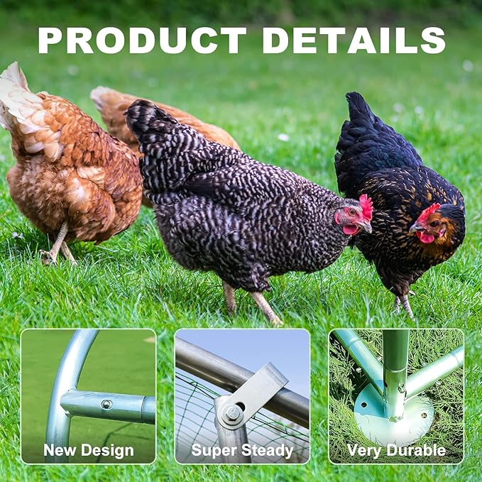 Chicken Coop Large Metal Chicken House Pen Outdoor for 40 Chickens Poultry Cage with Waterproof Cover for Rabbits Duck Walk-in Chicken Runs for Yard with Cover Outdoor