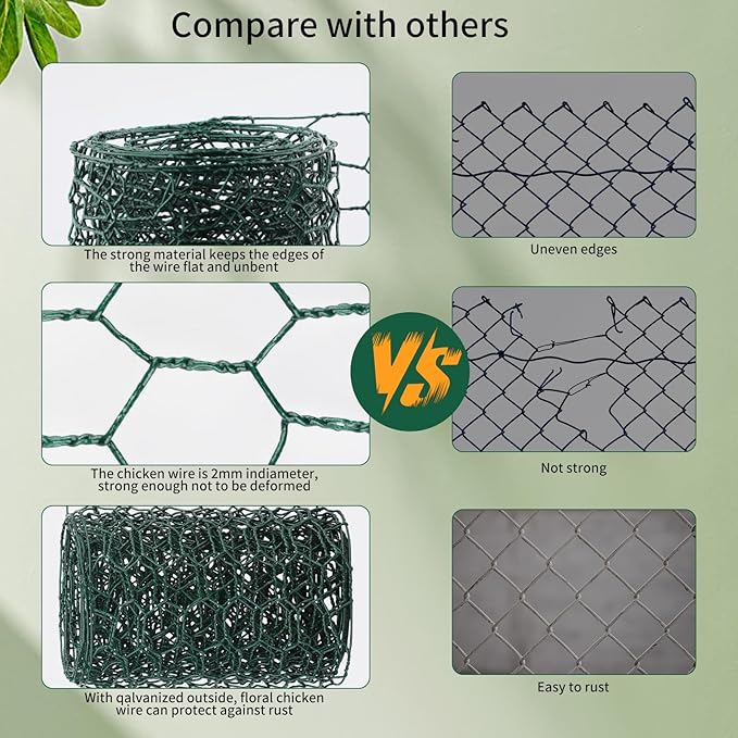 Chicken Wire for Floral Arrangements, 4 x 118 Inch Green Floral Wire Netting with Plier Gloves Zip Ties, 2mm Thickness Chicken Wire Fence for Garden Poultry
