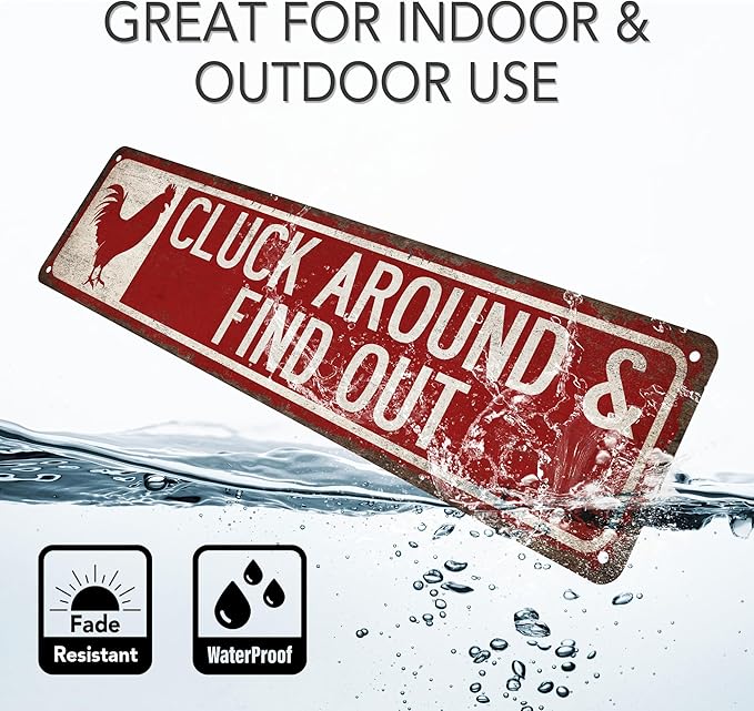 Cluck Around & Find Out Chicken Coop Sign - Made In USA - Chicken Décor Farmhouse Wall Décor Rustic Chicken Décor Kitchen Decor 104180017004