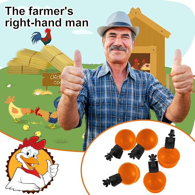 Tanlade 50 Packs Chicken Waterer Chicken Feeder, Automatic Waterer Kit for Poultry Duck Goose Turkey Bunny (Orange)