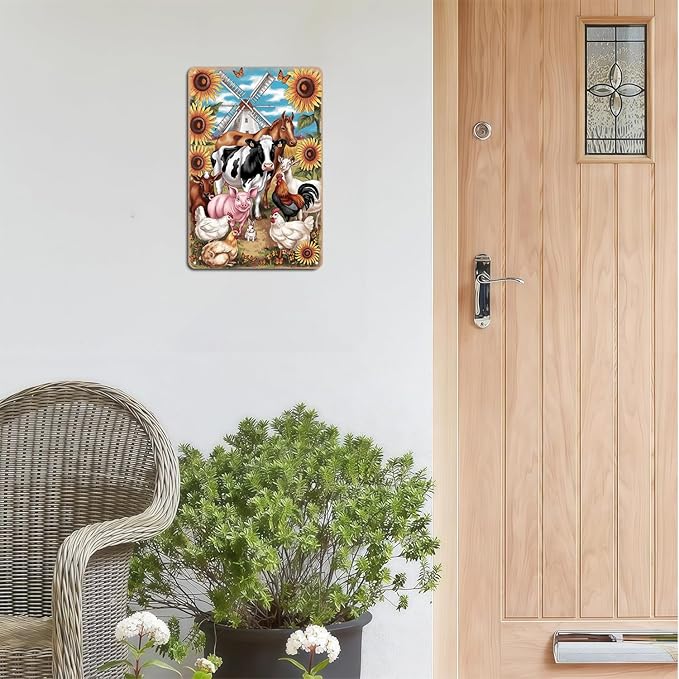 Farm Animals and Windmill What a Cute tin sign Vintage Countryside Metal Sign for Garden & Yard Bar Porch Garage Home Bedroom Kitchen Wall Decor Decor Gift 8 x 12 inch
