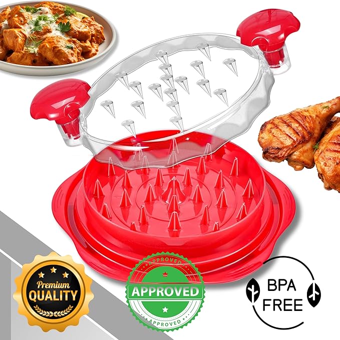 Chicken Shredder Tool Twist Large – Visible Meat Shredder for Chicken Breast with Cleaning Brush & Tong, BPA-Free Non-Slip Base, Ergonomic Handle, Heat Resistant & Dishwasher Safe (Red)