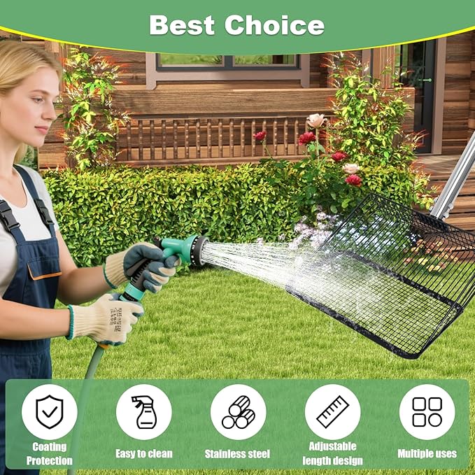 Chicken Poop Scooper, 5-in-1 Large Adjustable Stainless Steel Long Handle, 10-inch Metal Chicken Coop Scooper, 22" to 77" Removable Heavy Duty Coop Scoop Cleaning Supplies for Chicken Coops