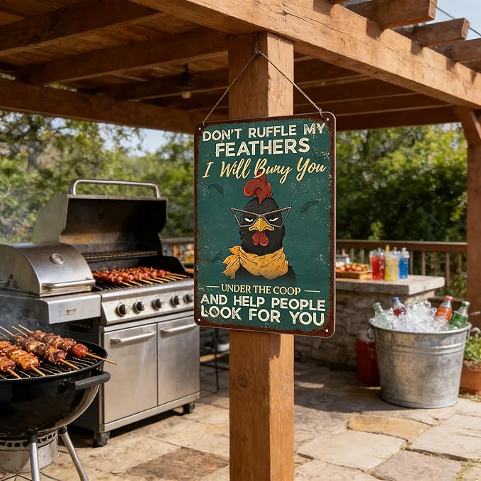 Vintage Funny Chicken Tin Sign for Chicken Coop Farm Farmhouse Yard Decor - I May Look Calm But In My Head I've Pecked You 3 Times