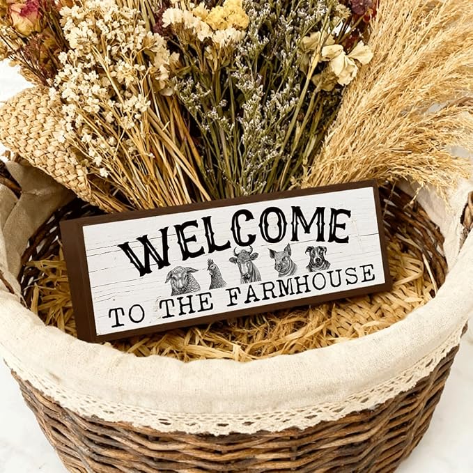 Farmhouse Wood Signs, Welcome to the Farmhouse Sign, Front Door Sign, Home Decor for Indoor Outdoor, Front Door Decors, Rustic Framed Wood Hanging Decor 9.5x3.1x1 inches