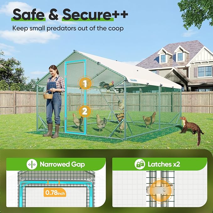 Quictent Large Metal Chicken Coop Run for 20+ Poultry with Climbing Perch, Side Hardware Cloth & Cover, Advanced Series Outdoor Walk-in Cage Hen Duck Rabbit Dog Pen Yard Farm House, 12x9x6.6FT
