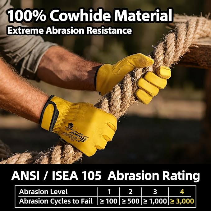 Schwer ANSI A9 Cut Resistant Leather Work Gloves, PM3401 Cut Proof Gloves, Reinforced Fingertips & Palm Cowhide Work Gloves for Construction, Welding, Metalwork, Woodwork & Outdoor Gardening Work, M
