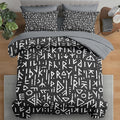 Comforter Set Full Size, Gothic Viking Black 7 Pcs Bedding for Kids and Adults, Geometric Medieval Norse Bed Sheet Sets with Fitted Sheet 2 Pillowcases & 2 Shams for Bedroom Bed Decor