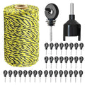 330 Feet Electric Fence Polywire & 30 Pcs Electric Fence Insulator, 1/8" Diameter Portable Electric Fencing Poly Wire Rope Line 6 Steel Strands for Reliable Conductivity & Rust Resistance