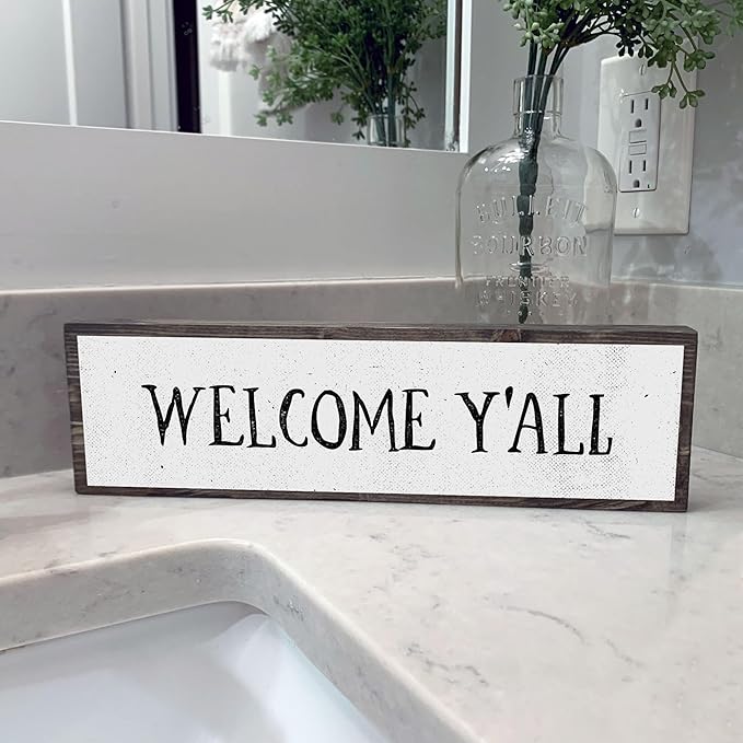 Wood & Metal Southern Sign – Weatherproof Indoor Outdoor Wall Decor – Rustic Charm with "Welcome Y’all" – Gift-Wrapped & Ready to Give