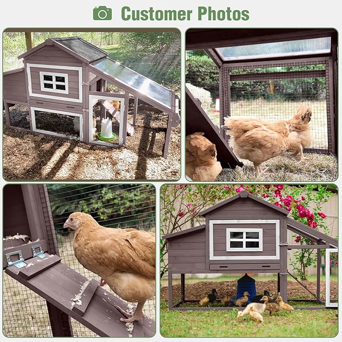 Mobile Chicken Coop with Run Large Hen House with Wheels Chicken House Poultry Cage with Nesting Box, Pull-Out Tray, Waterproof Roof for 3-5 Chickens (Brown, 72.3" L x 26" W x 39.4" H)