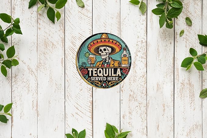 Skull Decor Vintage Round Metal Sign Wall Art Ideal for Bedrooms Living Rooms Bars Cafes Garages Gift for Friends and Family 8x8 In