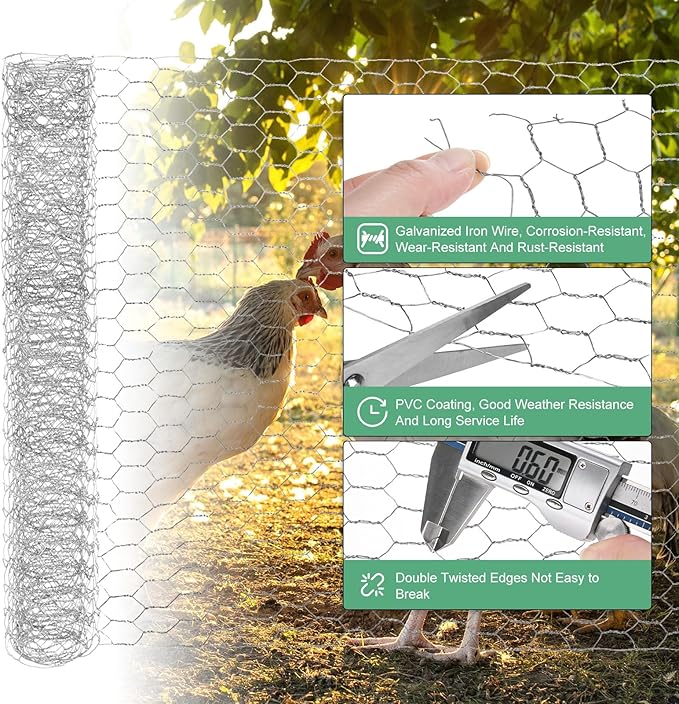 Chicken Wire for Floral Arrangements, 14 x 39 in Galvanized Iron Hexagonal PVC Coated for Crafts/Poultry/Garden, Chicken Wire Netting Fence Mesh [Silver Tone]