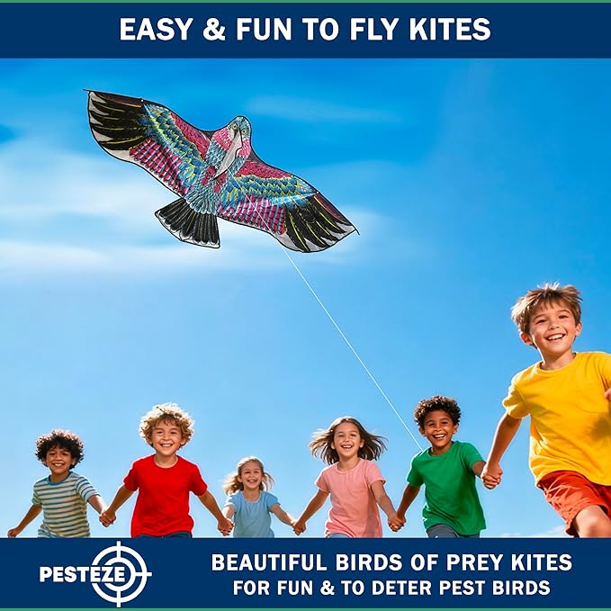 PESTEZE USA Red Eagle Kite 60x28 Inch. EZ to Fly Fun. Provides Humane Bird Deterrence in Yards & Farms. Protects Vegetables, Fruits & Crops from Pest Birds & Critters