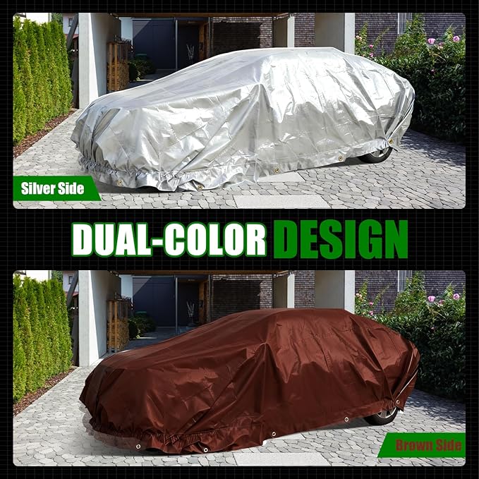 Sunvigor Tarp Waterproof 8x16Ft, Extra Thick 14 Mil Heavy Duty Tarp Cover, Tear & Fade Resistant, Outdoor Tarps with Brass Grommets and Reinforced Edges for Roof, Camping, Patio, Boat (Silver/Brown)