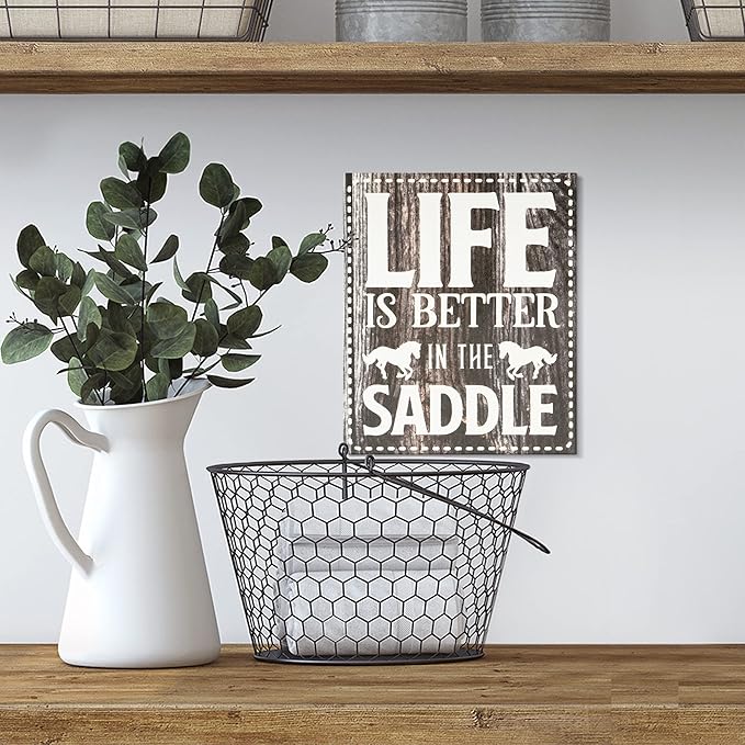 JennyGems Life Is Better in the Saddle Wooden Sign, Horse Gifts for Horse Lovers, Farmhouse Decor Wall Hanging, Made in USA