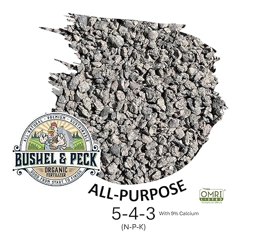 Bushel & Peck Organic Compost Fertilizer 5-4-3 - Pelleted Poultry Manure | OMRI Listed | Natural Soil Amendment for Gardens, Flowers, Vegetables & Lawns (25 Pounds (1 Bag))