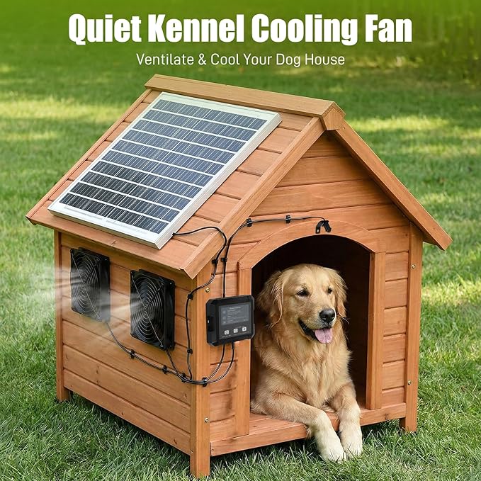 25W Solar Fan for Chicken Coop with Battery and 2000mAh Battery, 3 Smart Modes, 4.7" Dual Fans, Solar Shed Fan & Solar Exhaust Fan for Greenhouse, Dog House, Attic & Outdoor Cooling